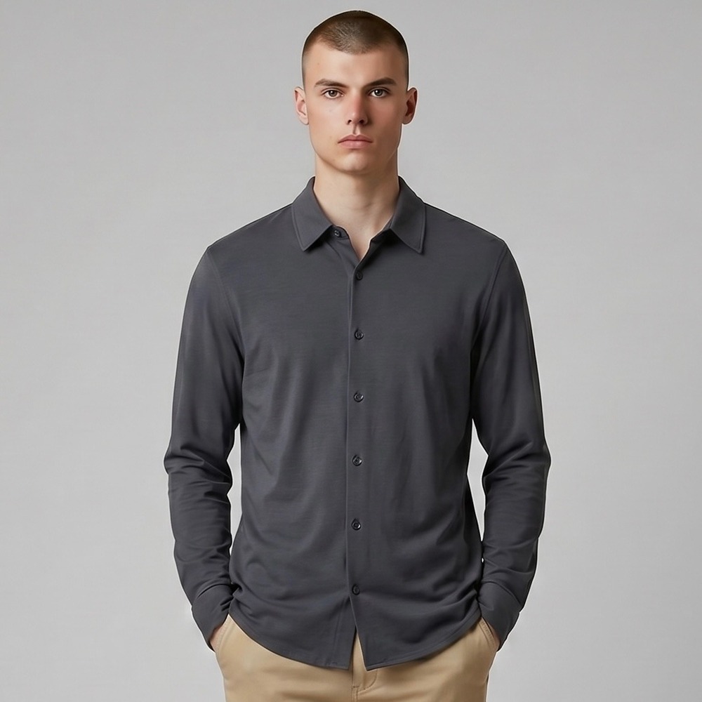 True Classic Shirt Men Large Black Comfort Knit Stretch Button Up Casual